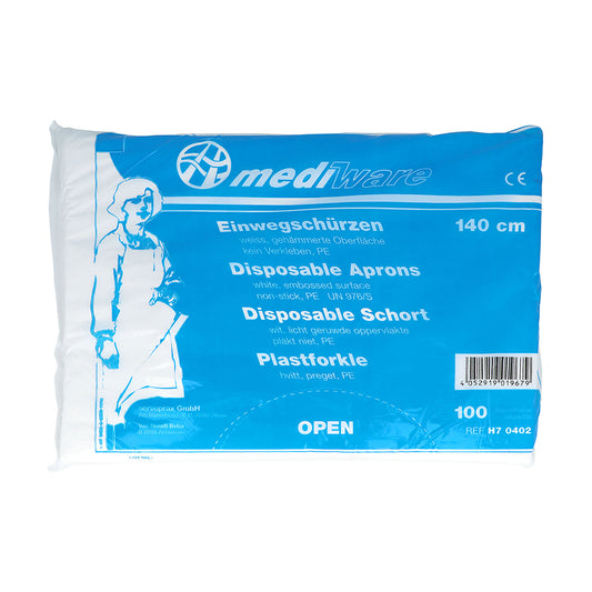 Einmalschürzen Mediware PE weiß, 140cm lang Herrengröße, AP100