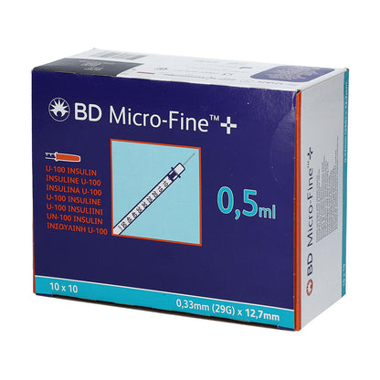 BD Micro-Fine+Insulinspritzen U100, 0,5ml, 29G 0,33mm x 12,7mm, AP 100