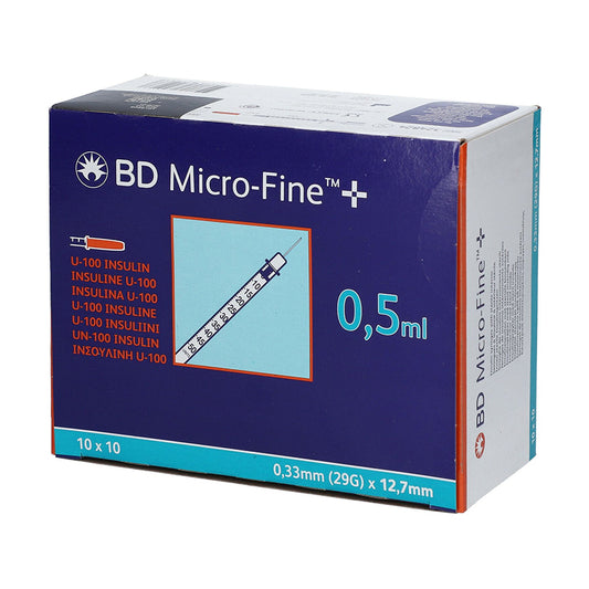 BD Micro-Fine+Insulinspritzen U100, 0,5ml, 29G 0,33mm x 12,7mm, AP 100